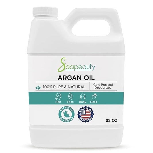 Soapeauty ARGAN OIL | 100% Natural & Pure | Cold Pressed & Deodorized | Carrier for Essential Oils, Face, Body and Skin Care, Hair Growth & Moisturizer | 32 fl oz - Bloomnest