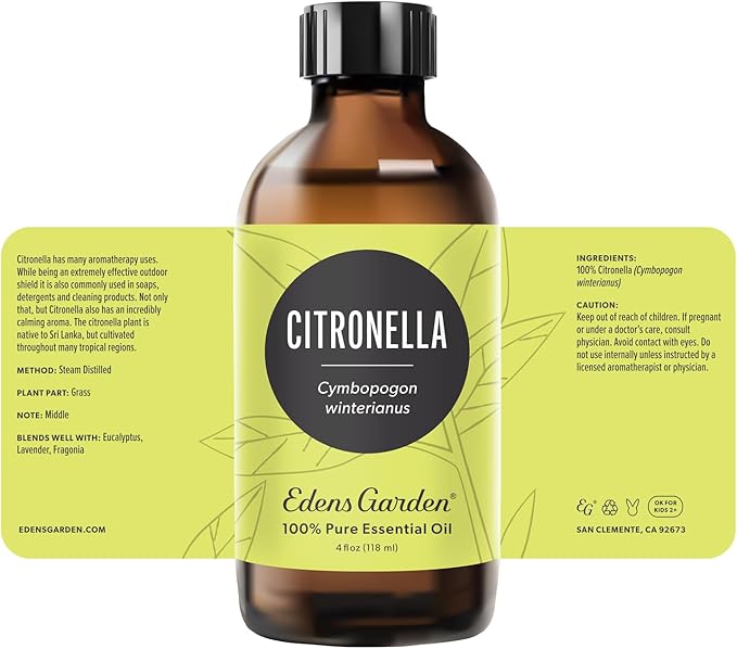Edens Garden Citronella Essential Oil- 100% Pure Premium Grade, Undiluted, Natural, Therapeutic, Aromatherapy, The Best for Diffuser, Skin, Candle, Kid Safe 118 ml (4 fl oz) - Bloomnest