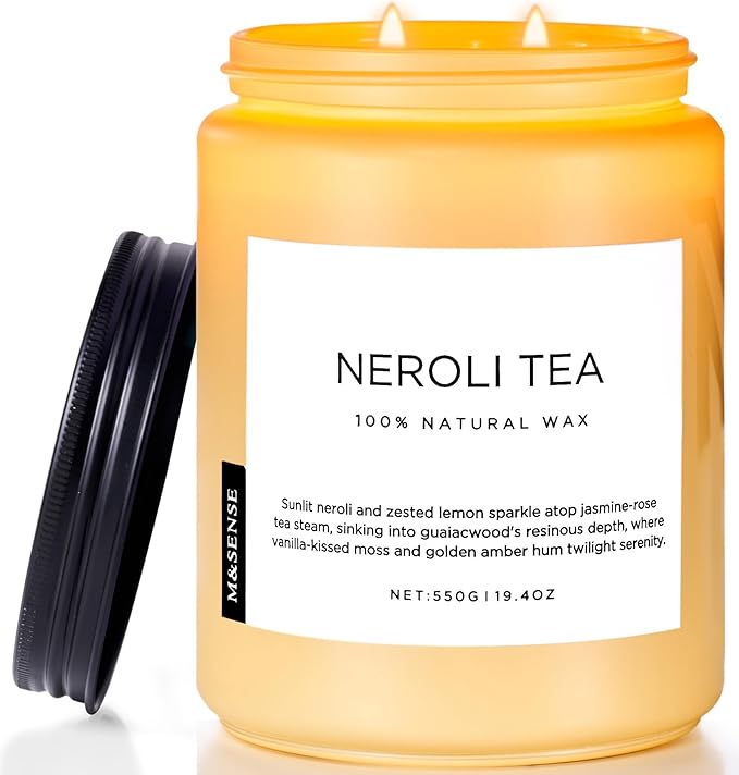 M&SENSE Neroli Tea Scented Candle, 19.4oz 110 Hours Long Lasting Burn 2 Wick Non Toxic Natural Soy Wax Candle for Women, Slow Burning Home Fragrance Gifts for Stress Relief & Relaxing - Bloomnest