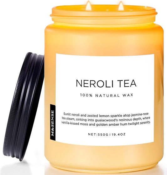 M&SENSE Neroli Tea Scented Candle, 19.4oz 110 Hours Long Lasting Burn 2 Wick Non Toxic Natural Soy Wax Candle for Women, Slow Burning Home Fragrance Gifts for Stress Relief & Relaxing - Bloomnest