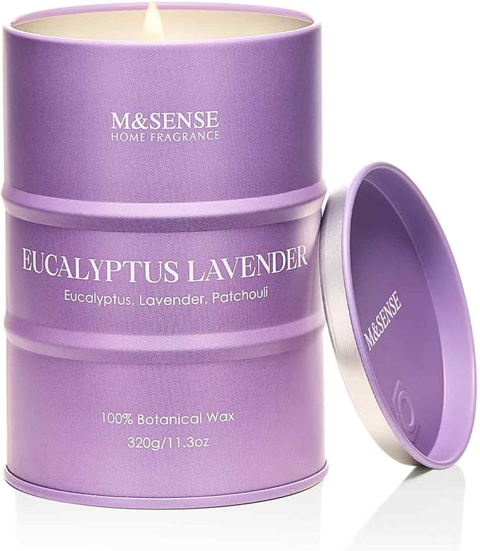M&SENSE Eucalyptus Lavender Scented Candles Natural Non Toxic, Aromatherapy Candle for Stress Relief Meditation Relaxing, Housewarming Gifts for Women Men, 11.3oz 70 Hour Long Burning - Bloomnest