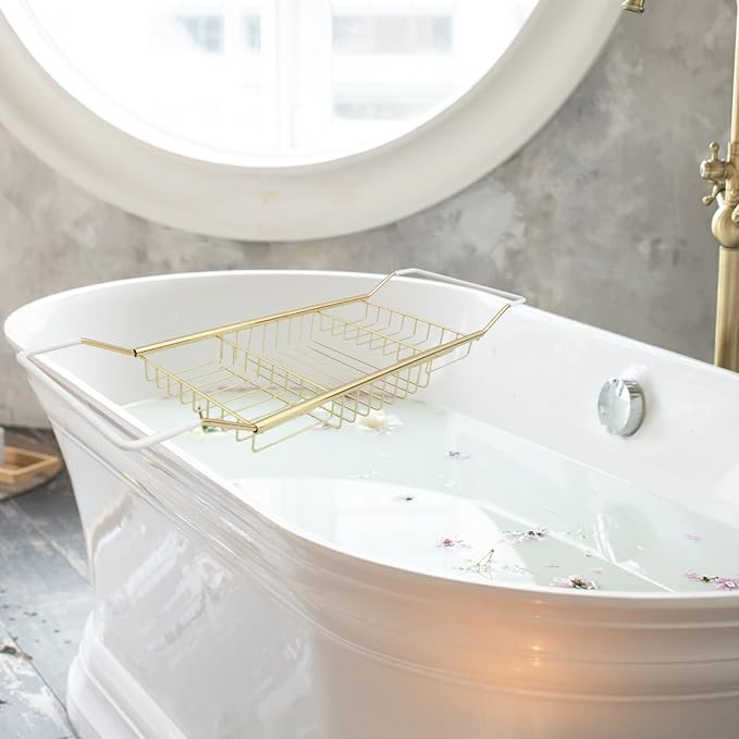Stainless Steel Shower Tub Tray: European Style Extendable Bathtub Tray for Luxury Bath, Stainless Steel Over The Bathtub Rack for Bathroom Accessories - Bloomnest