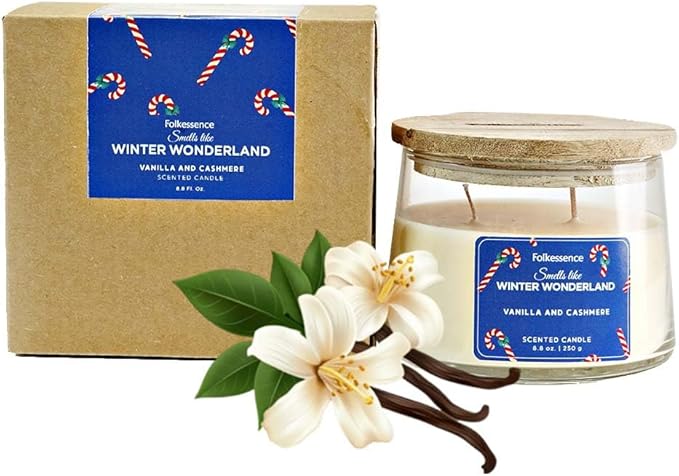 Folkulture Winter Wonderland Christmas Scented Candle | Large Vanilla 250g | Two Wick Soy Christmas Candles | Non-Toxic Winter Candles for Relaxing | Long Lasting Aromatherapy | Xmas Holiday Gifts - Bloomnest