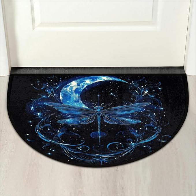 Half Round Door Mat, Moon Stars Dragonfly Half Circle Rug for Home Decor Floor Indoor Outdoor Non-Slip Washable Half Moon Rug Doormat 36X24 Inch - Bloomnest