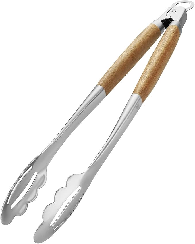 KULUNER Stainless Steel Barbecue Tongs with Solid Wood Handle, Kitchen Metal Locking Design, Extra Long 17.5 Inches 700 Degrees, Suitable for Food Cooking, Salad and Outdoor Grilling(Acacia) - Bloomnest