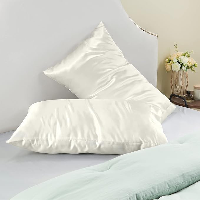 BEDELITE Satin Pillowcase for Hair and Skin, Super Soft and Cooling Similar to Silk Pillow Cases 2 Pack with Envelope Closure, Gift for Women Men(20"x26" Standard Size, Ivory) - Bloomnest