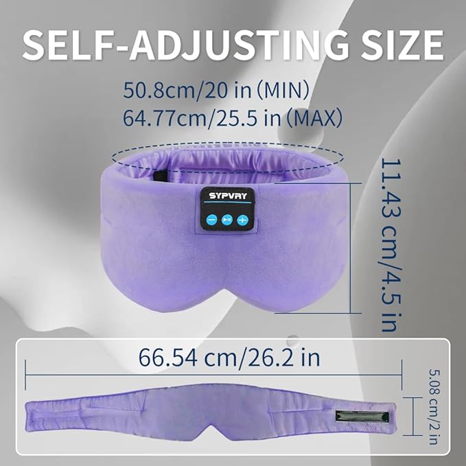 Sleep Mask Bluetooth 5.4 Headphones Soft Wireless Headband Eye Mask Blackout with Microphone (Lilac) - Bloomnest
