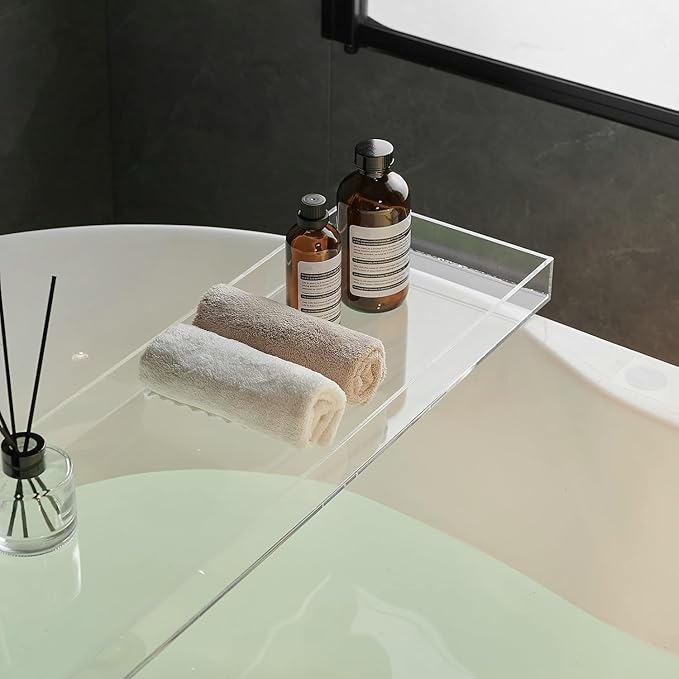 Clear Bathtub Tray AcrylicTub Rack - Bath Tub Shelf for Bathroom to Hold Book, Phone, Candle, Wine & Tablet - Waterproof Caddy Bathroom Accessories, Beelee BA0033 - Bloomnest