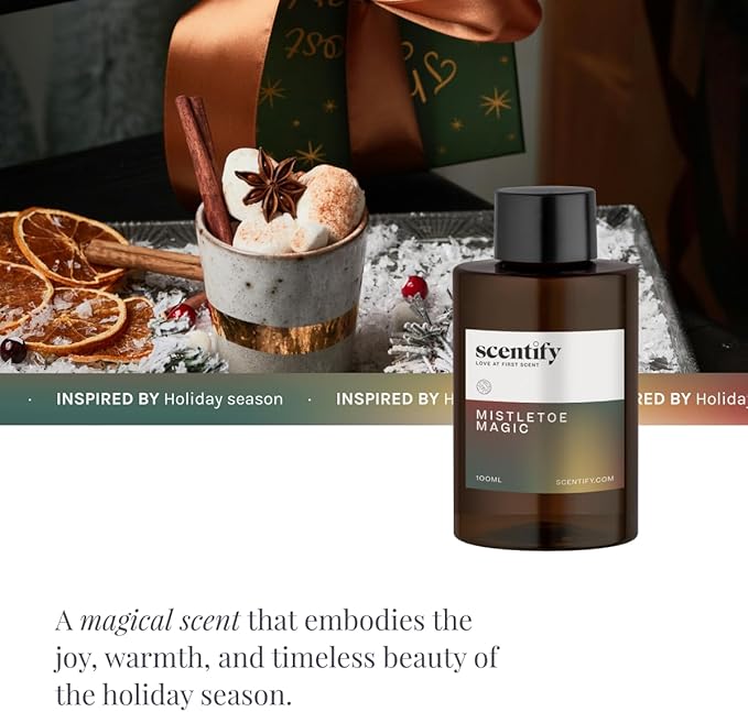 Scentify Holiday Mistletoe Magic Aroma Oil Christmas Refill Scent for Oil Diffusers - Pine, Oak, Moss, Clove, Cedar - Luxurious Relaxing Aromatherapy Fragrance 100ml, 3.38oz - Bloomnest