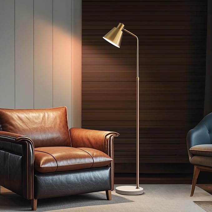 Gold Brass Industrial Floor Lamps with Bright 12W LED Bulb Adjustable 3 Colors, Living Room Sofa Corner Bedroom Bedside Office Study Reading Standing Tall Lights, Unique Modern Home Decor Essentials - Bloomnest
