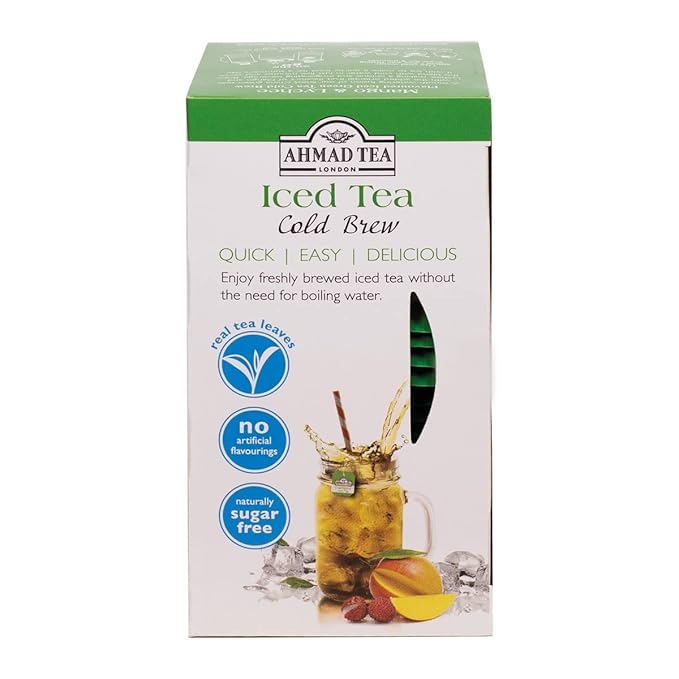 Ahmad Tea Green Tea, Cold Brew Mango and Lychee Teabags, Iced Tea, 20 ct (Pack of 1) - Caffeinated and Sugar-Free - Bloomnest