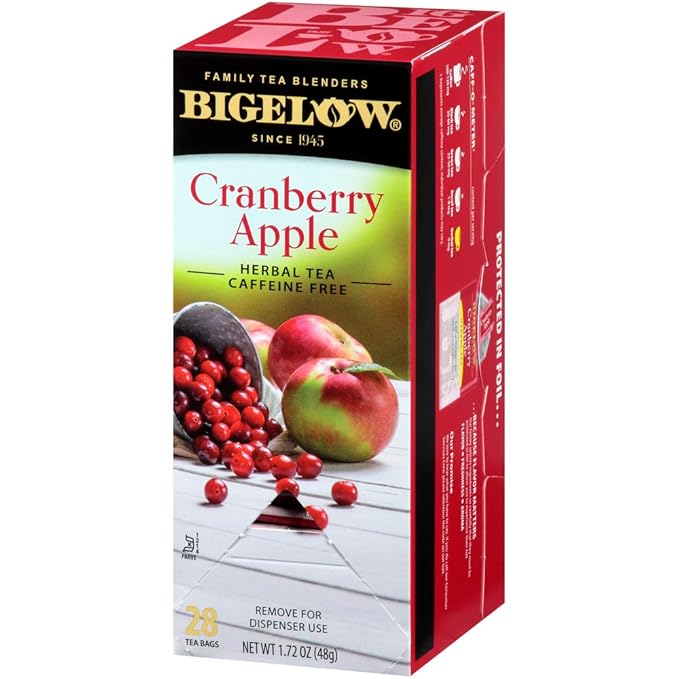 Bigelow Cranberry Apple Herbal Tea Bags 28-Count Box (Pack of 1) Cranberry Apple Hibiscus Flavored Herbal Tea Bags All Natural Non-GMO - Bloomnest