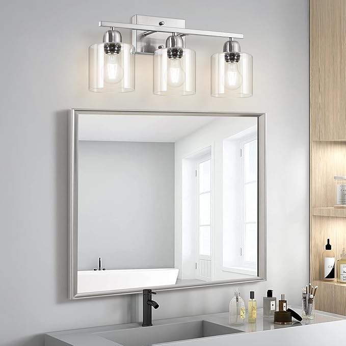 Modern Brushed Nickel 3 Light 19 inch Vanity Lights for Bathroom with Clear Glass, Bathroom Lighting Fixtures Over Mirror for Mirror Kitchen Living Room Hallway Cabinet Porch - Bloomnest