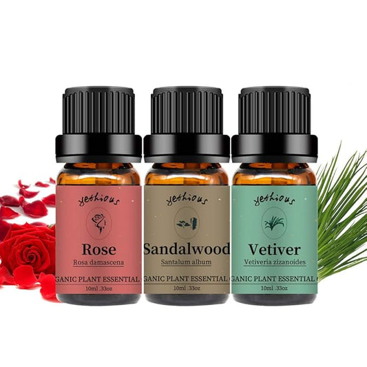 yethious 3 Pack Rose Sandalwood Vetiver Essential Oil Set Organic Pure Aromatherapy Oil for Diffuser Rose Oil Essential Oil - Bloomnest