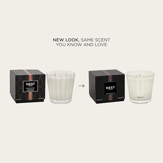 NEST New York Scented 3-Wick Candle, Rose Noir & Oud - 21.2 oz - Up to 100-Hour Burn Time - Reusable Glass Vessel - Bloomnest