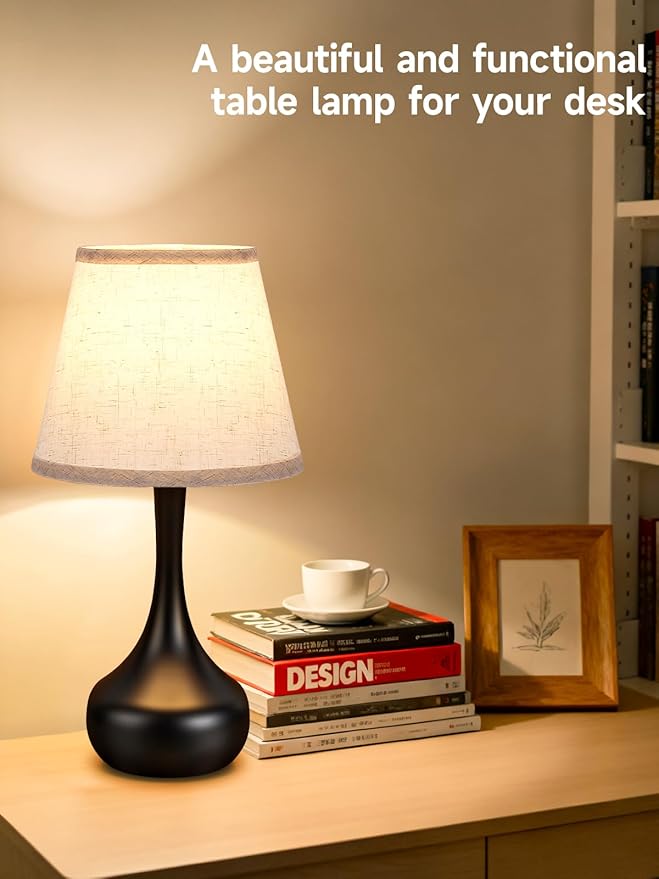 Touch Table Lamp for Bedroom Set of 2, Farmhouse 3-Way Dimmable Table Lamps for Nightstand with Fabric Shade, Lamps for Living Room，Desk Lamps for Home Office, Black Lamp for Bedroom - Bloomnest