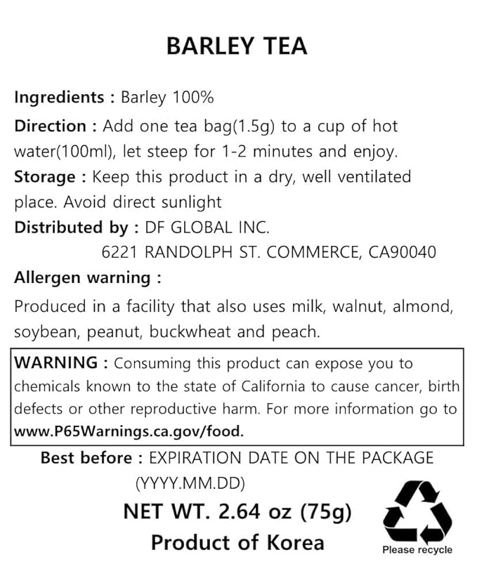 Damtuh Korean Barley Tea – Roasted Boricha Mugicha, Nutty Herbal Tea, Caffeine-Free, 100 Tea Bags (1.5g each) - Bloomnest