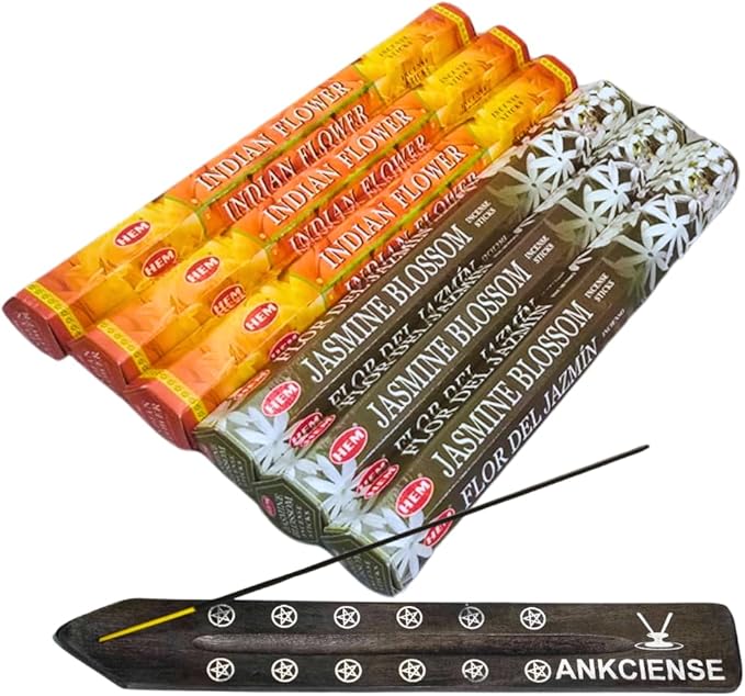 Sandalwood & Vanilla Incense from Hem Bundled with ANKCIENSE Incense Holder Bundle, Variety Pack of 120 Sticks (Indian Flower & J Blossom) ANKCIENSE