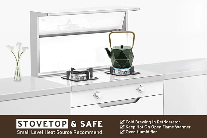 Toptier Cast Iron Teapot, Stovetop Safe Japanese Cast Iron Tea Kettle, Diamond Design Tea Pot with Removable Infuser for Loose Tea, 30 Ounce (900 ml), Dark Green - Bloomnest