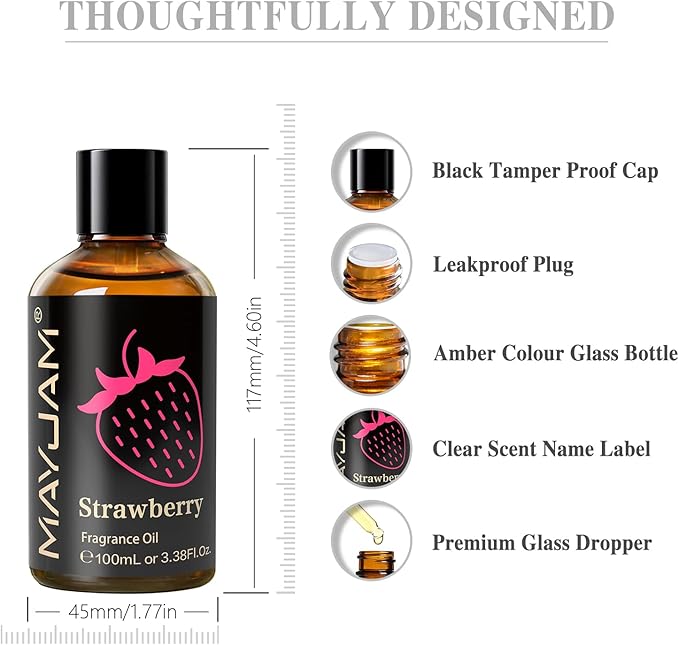 MAYJAM 100ML/3.38FL.OZ Strawberry Fragrance Oils with Glass Dropper, Essential Oils for Diffusers for Home, Long Lasting Scented Oils for Diffusers Soap Candle Making - Bloomnest