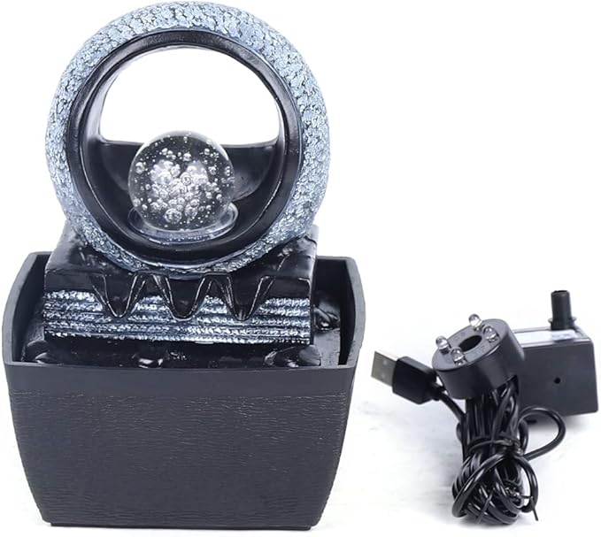 Indoor Waterfall Tabletop Fountain, Rockery Water Fountains Tabletop Decoration Relaxation with LED Light, Rockery Fountain with Ball for Home and Office Bedroom Decoration