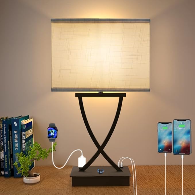 Fully Dimmable Medium Table Lamp for Bedroom with Type C/USB Charging Port and 1 AC Outlet White Shade 21.38" Bedside Nightstand Lamp for Bedroom Living Room Office and Hotel Bulb Included - Bloomnest