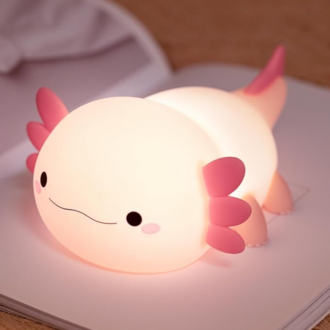 Axolotl Cute Night Light for Kids, Axolotl Lamp Girls Xmas Gifts, Rechargeable Bedside Nightlight, Squishy Dimmable Silicone LED Funny Animal Light, Baby Nursery Dorm Kawaii Décor Toys - Bloomnest