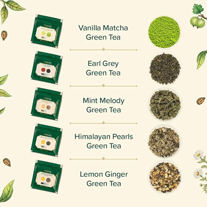 VAHDAM, Assorted Green Tea Loose Leaf Tea Gift Set (10 Flavors) Gift Ideas for Women & Men | Exotic Himalayan Green Tea Blends | Resealable Ziplock Pouch | Gifts for Him/Her - Bloomnest