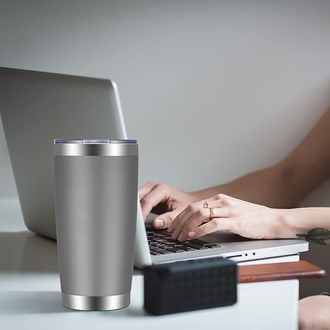 VEGOND 20oz Tumbler with Lid and Straw Stainless Steel Tumbler Cup Vacuum Insulated Double Wall Travel Coffee Mug Powder Coated Coffee Cup(Grey 1 Pack) - Bloomnest