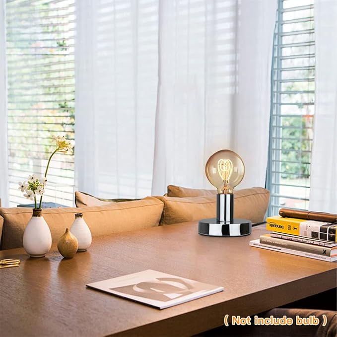 Helunsi Industrial Table Lamp Base, Silver E26 E27 Lamp Base Without Shade, Mini Short Desk Lamp Exposed Bulb Base, Simple Metal Edison Light Bulb Stand, with 5.8ft Cord Switch Plug Bulb Base Holder - Bloomnest