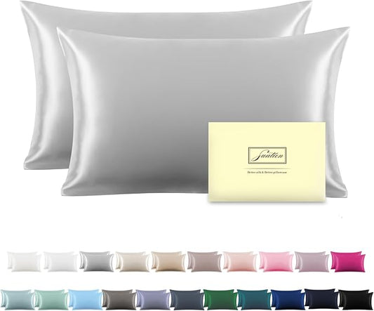 Silk Pillow Cases 2 Pack,Soft Breathable and Sliky Queen Size Pillow Cases Set of 2,Natural Mulberry Silk Pillowcase Set of 2 for Hair and Skin with Hidden Zipper (Silver Grey,20"X 30",2pcs) - Bloomnest