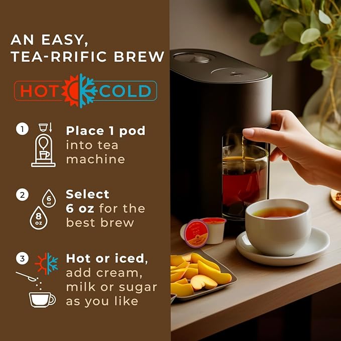 Gya Tea Co Caffeinated Peach Black Tea Pod (16 Count) - Smooth, Flavourful, Robust, Enjoy Hot or Iced - Bloomnest