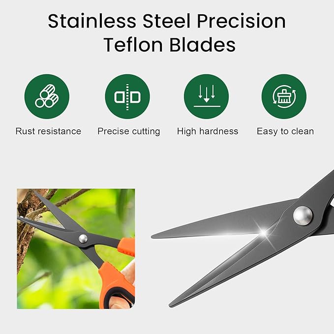 GROWNEER 1 Packs Trimming Scissors Teflon Coated Non Stick Blades Pruning Shears Gardening Hand Pruning Snips with Straight Stainless Steel Precision Blade - Bloomnest