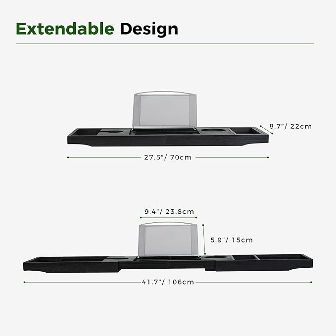 Utoplike Bamboo Bathtub Tray Caddy, Black Bath Tray Table for Tub, Adjustable Bathroom Organizer with Book Tablet Wine Glass Cup Towel Holder - Bloomnest