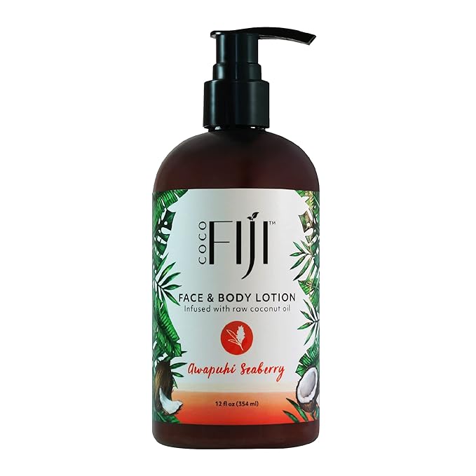Coco Fiji Face & Body Lotion Infused With Coconut Oil | Lotion for Dry Skin | Moisturizer Face Cream & Massage Lotion for Women & Men | Awapuhi Seaberry 12 oz, Pack of 1 - Bloomnest