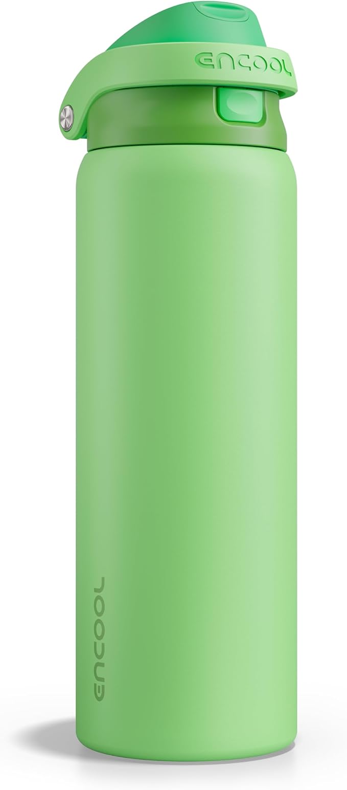 ENCOOL Leakproof Insulated Water Bottle with Straw Dual-Sip Water Bottle Bag-Safe Design for Work, Commute & Gym – Keeps Drinks Cold All Day, 32 oz, Algae Green ENCOOL
