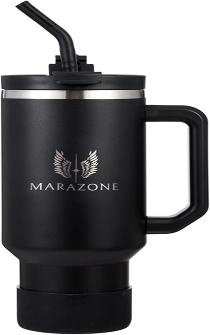 40 oz Insulated Tumbler with Handle and Straw – Stainless Steel Double Wall Vacuum Cup Fits Car Cup Holder, Hot Cold Travel Mug, BPA Free Reusable Water Bottle for Men Women - Midnight Black - Bloomnest