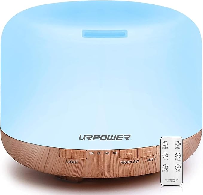 URPOWER 500ml Aromatherapy Essential Oil Diffuser Humidifier Room Decor Lighting with 4 Timer Settings, 7 LED Color Changing Lamp and Waterless Auto Shut-Off - Bloomnest