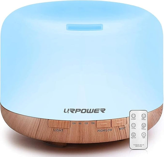 URPOWER 500ml Aromatherapy Essential Oil Diffuser Humidifier Room Decor Lighting with 4 Timer Settings, 7 LED Color Changing Lamp and Waterless Auto Shut-Off - Bloomnest