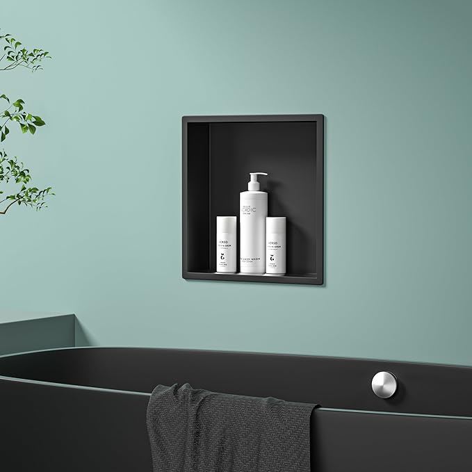 Stainless Steel Shower Niche 12" X 12" Matte Black No Tile Needed Niche Shower Recessed Wall Niches for Bathroom Storage Over Mount Installation - Bloomnest