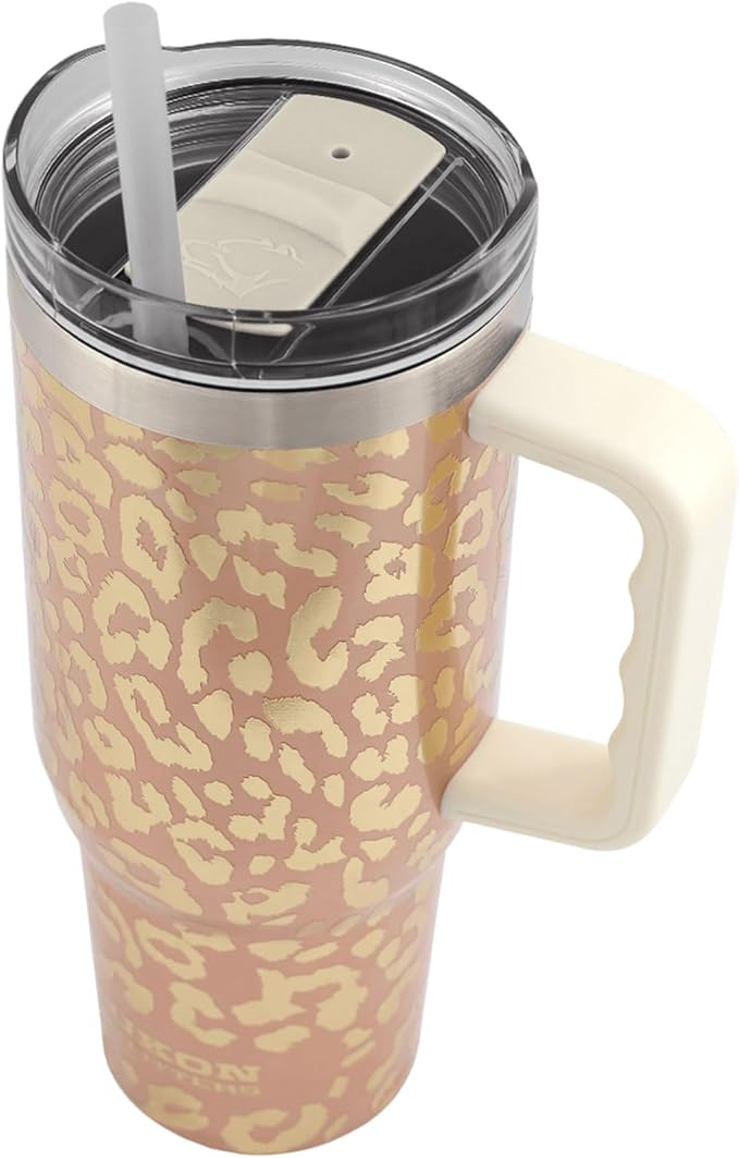 Yukon Outfitters Fit Forty 40oz Double Wall Vacuum Insulated Stainless Steel Tumbler with Reusable Straw & Ergonomic Handle | For Hot or Cold Beverage, Gold Leopard - Bloomnest