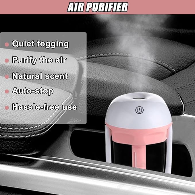 Car Humidifier, Portable Mini Aromatherapy Essential Oil Diffuser, 180-Degree Rotation Cool Mist Humidifier, Vehicle Air Freshener Diffuser with 12V Charging Port for Home Office (Pink) - Bloomnest