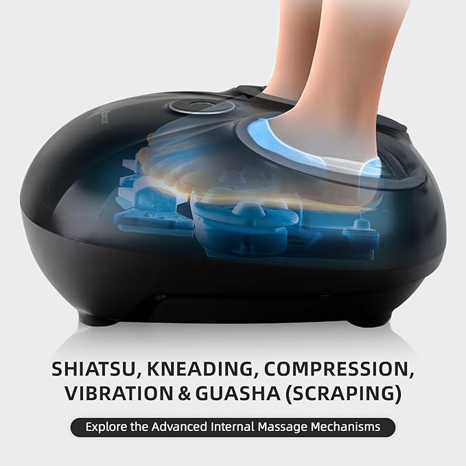 Heated Foot Massager with Shiatsu Kneading, Scraping & Vibration – Ideal for Deep Massage at Home or Work – Includes Remote & 2 Memory Modes