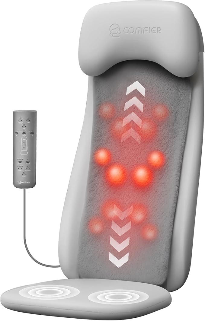 COMFIER Shiatsu Back Massager with Heat, Deep Tissue Kneading Chair Massager with Vibration, 2D/3D Shiatu Massage Seat Cushion, Full Back Massage Chair Pad, Gifts for Men Women - Bloomnest