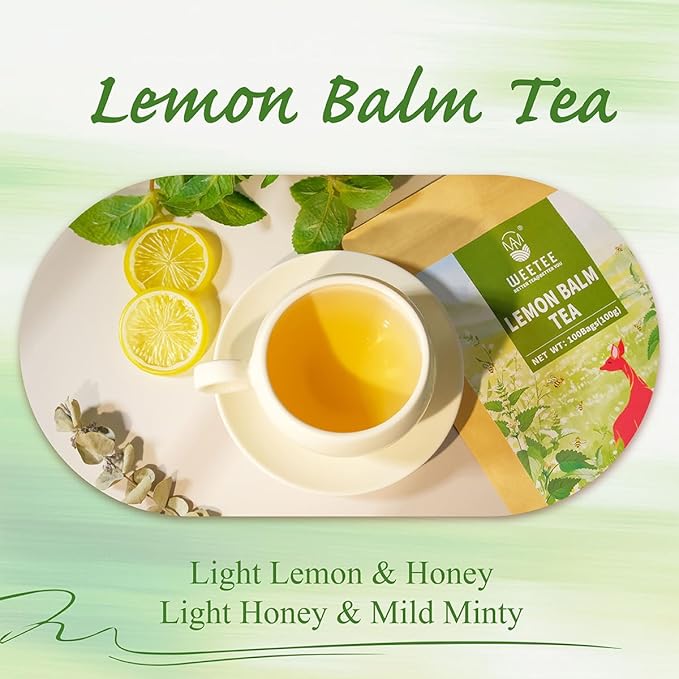 WT WEETEE Lemon Balm Tea Bags, 100 Count Pure Lemon Balm Leaves, Honey Scented with a Delicate Lemon Flavor, Caffeine-Free Herbal Tea - Bloomnest