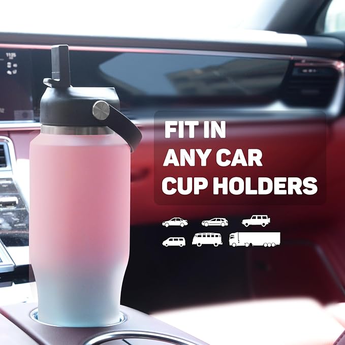 32oz Water Bottle with Powder Coated, Fit in Any Car Cup Holder, Water Bottle with Straw Lids, Stainless Steel Insulated Water Flask Double Wall Leak-proof BPA Free to Keep Cold&Hot - Bloomnest