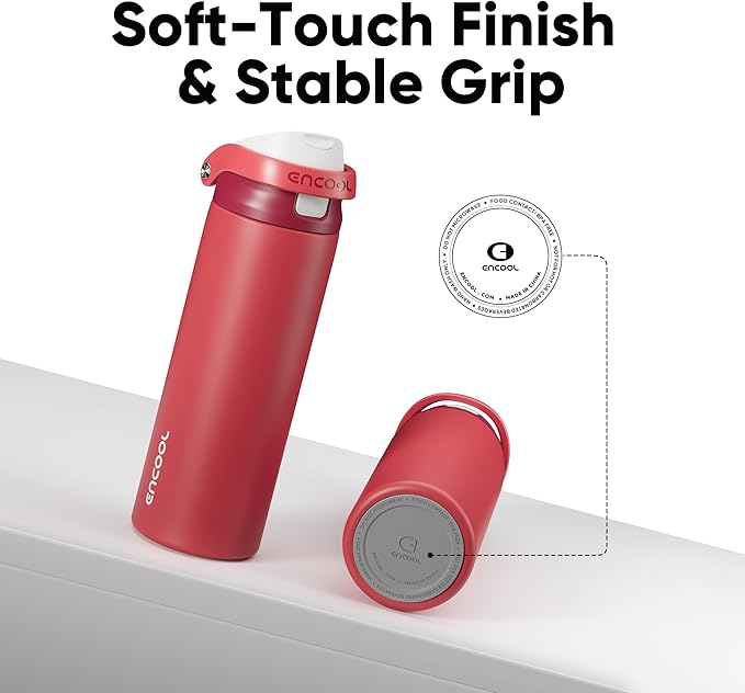 ENCOOL Leakproof Insulated Water Bottle with Straw Dual-Sip Water Bottle Bag-Safe Design for Work, Commute & Gym – Keeps Drinks Cold All Day, 24 oz, Ember Clay ENCOOL
