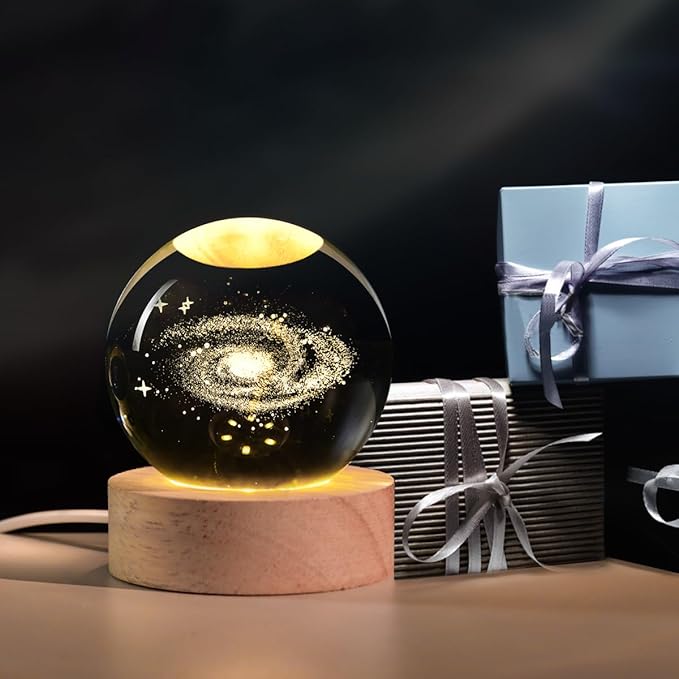 3D Galaxy Crystal Ball with LED Stand, 60mm Glass Sphere Decorative Balls, Milky Way Space Globe Lamp Night Light Gifts for Women Kids - Bloomnest