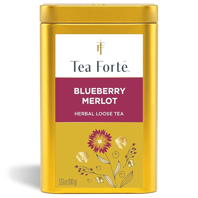 Tea Forte Blueberry Merlot Premium Loose Leaf Caffeine-Free Herbal Tea Blend Canister, Makes 35-50 Cups - Bloomnest
