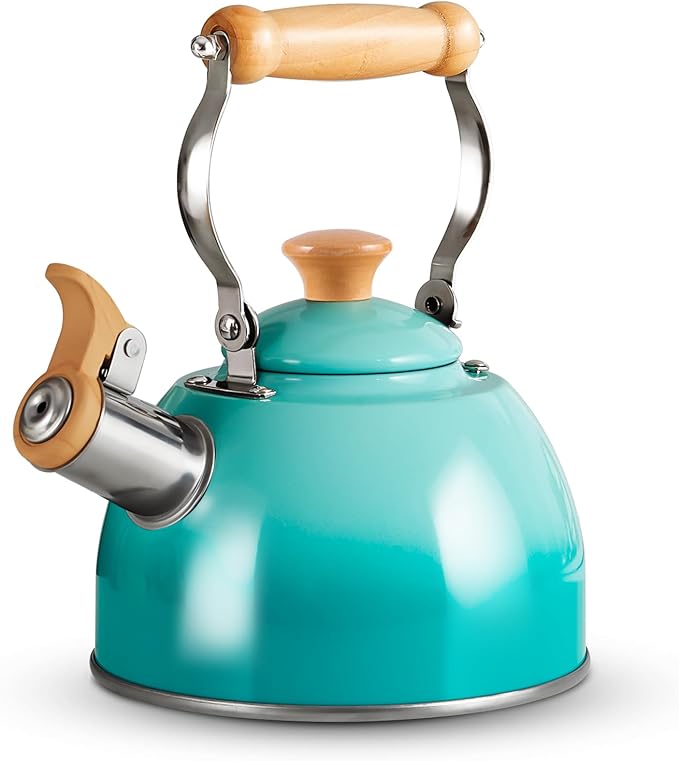 ROCKURWOK Tea Kettle, Tea Pot with Cool Touch Ergonomic Handle, Teapot Food Grade Stainless Steel, Tea Kettle Stovetop, Kettle Teapot, Whistling Tea Kettle, Small Tea Pot, 1.6 Quart (Green) - Bloomnest